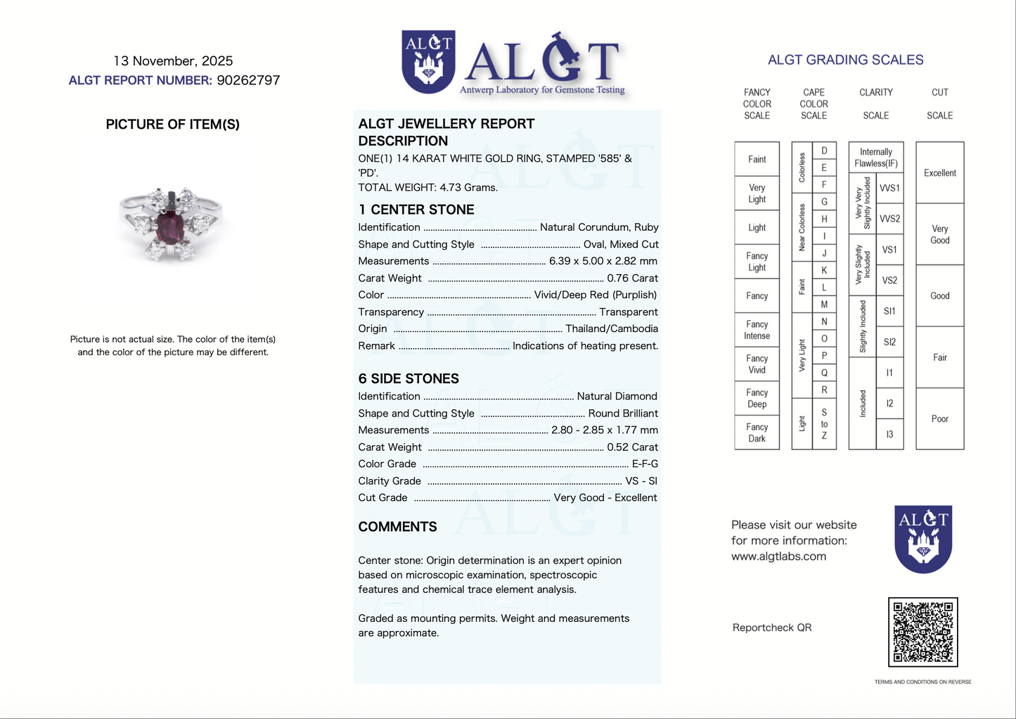 Rubin Ring in 14 Karat Weißgold mit Diamanten