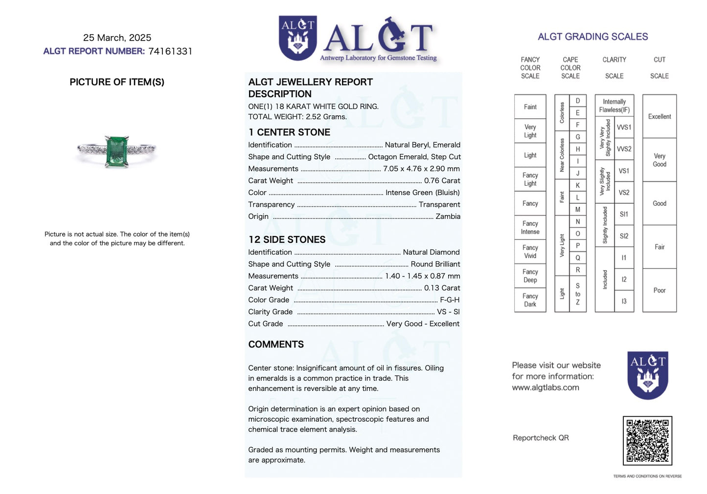 zertifizierter natürlicher sambischer Smaragd-Solitär-Ring – 18 Karat Weißgold mit Diamant Pavé Fassung
