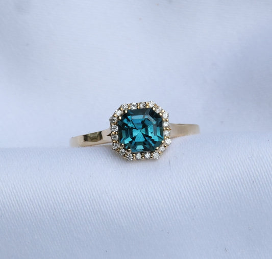 zertifizierter natürlicher Indigolith-Turmalin-Ring –  blauer Turmalin in 14 Karat Gold