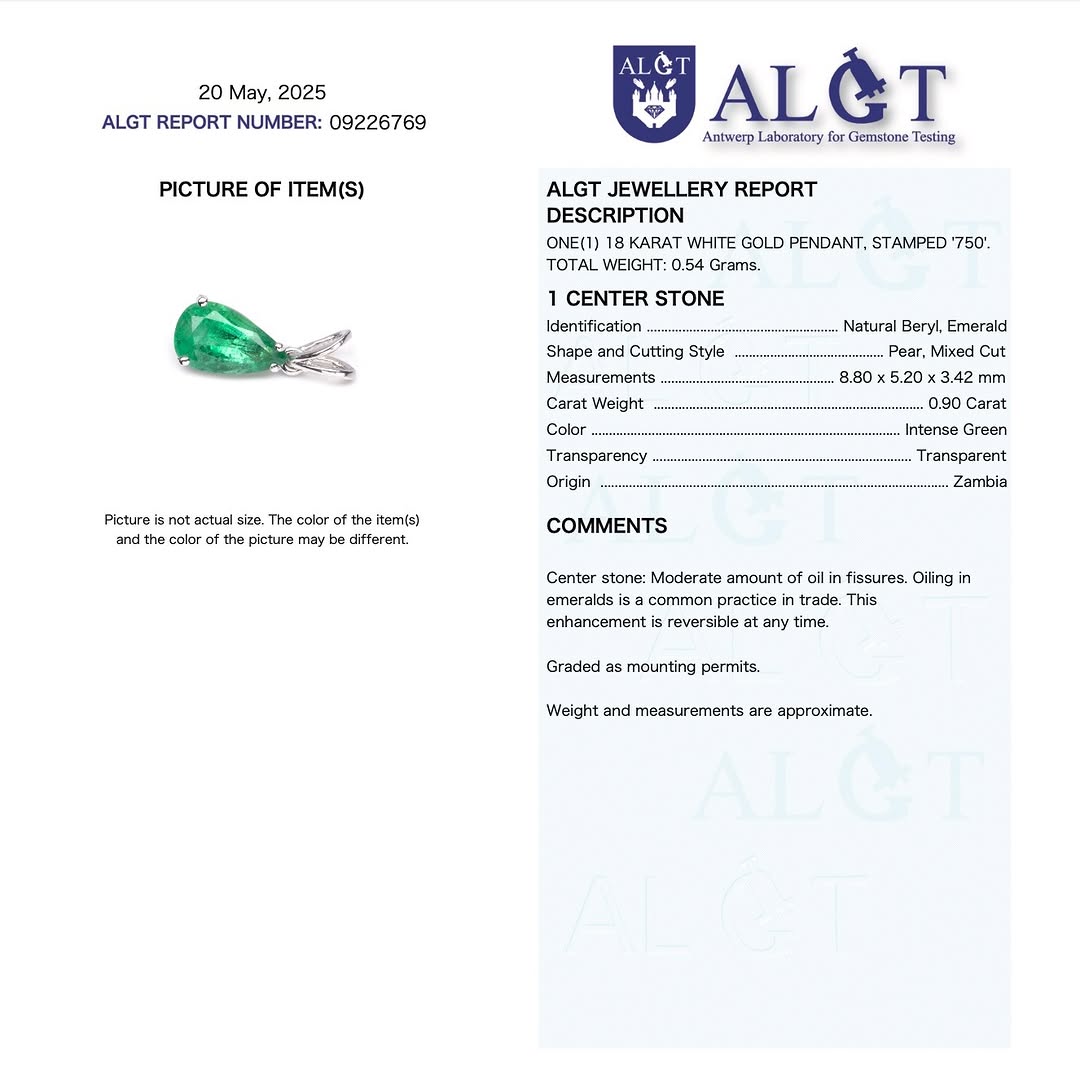 zertifizierter natürlicher sambischer Smaragdanhänger – 18 Karat Weißgold