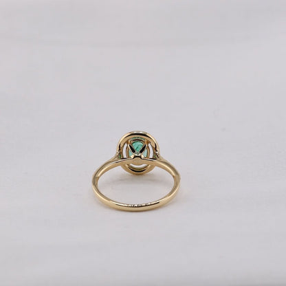 zertifizierter natürlicher sambischer Smaragdring – 18 Karat Gelbgold mit Diamant-Halo