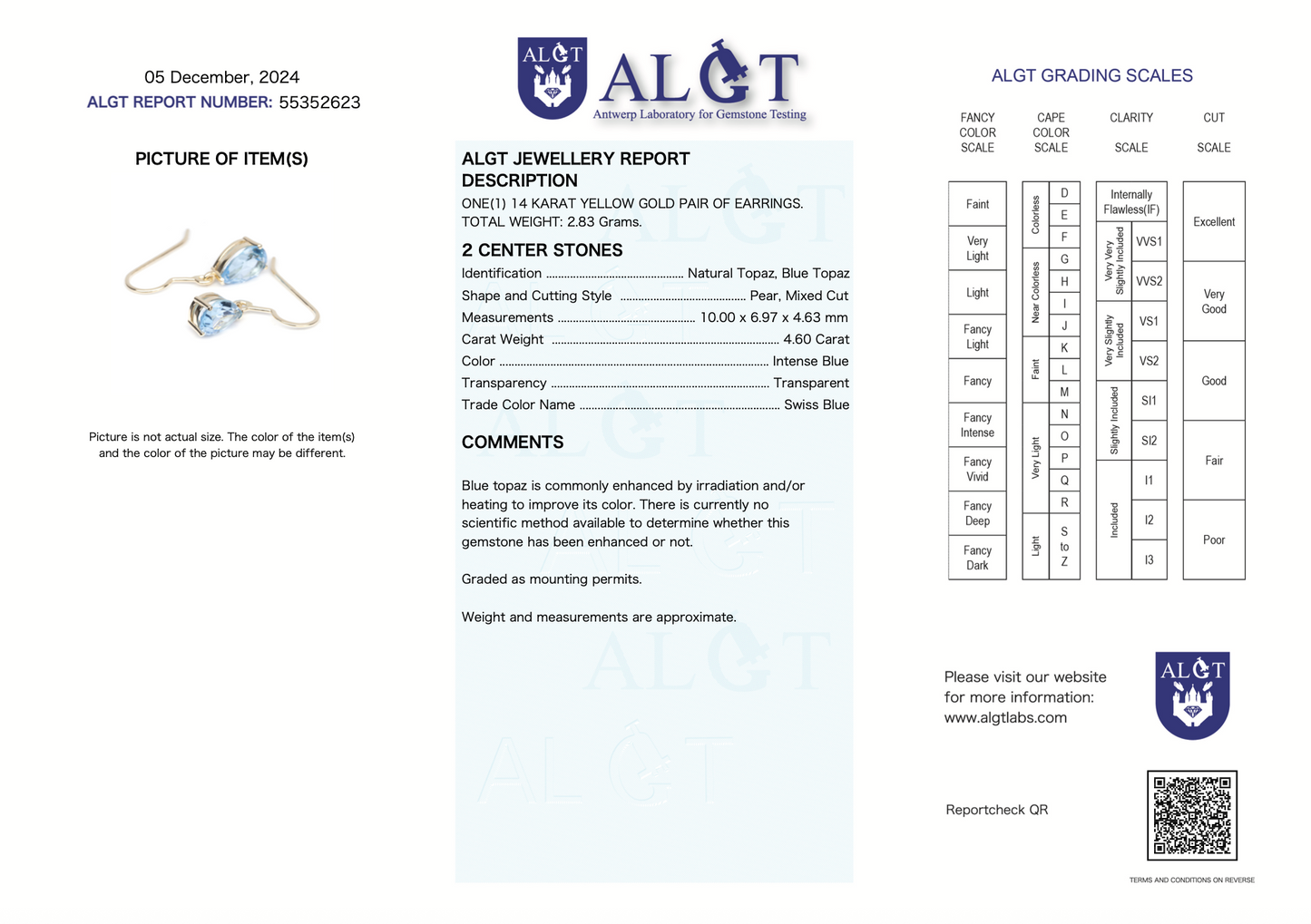 zertifizierte natürliche Schweizer Blautopas-Ohrringe – 14 Karat Gold