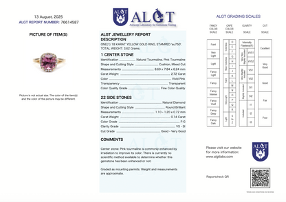 zertifizierter natürlicher Pinker-Turmalin-Ring – lebhaft pinker Turmalin in 18 Karat Gold
