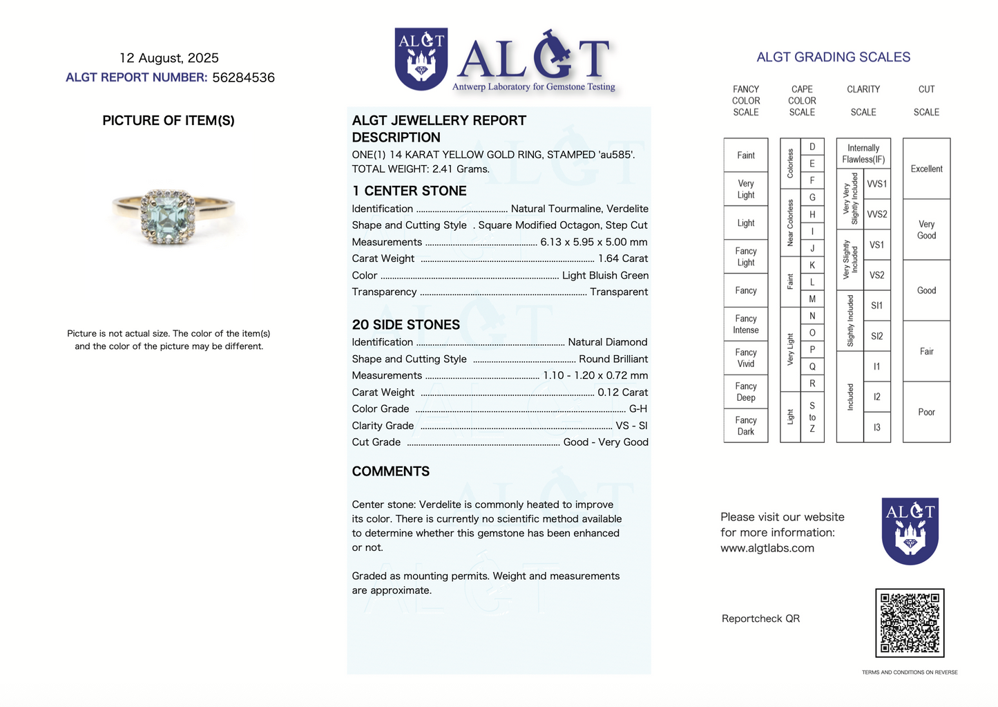 zertifizierter natürlicher Verdelith Turmalin Ring – bläulich-grüner Turmalin in 14 Karat Gold mit Diamanten