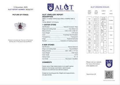 Rubin Ring in 14 Karat Weißgold mit Diamanten