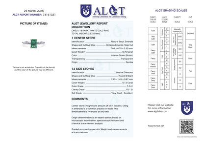 zertifizierter natürlicher sambischer Smaragd-Solitär-Ring – 18 Karat Weißgold mit Diamant Pavé Fassung