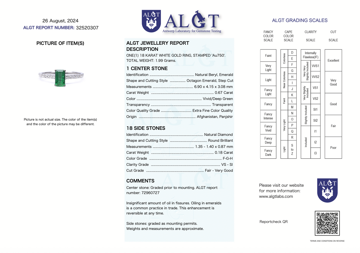 zertifizierter natürlicher afghanischer Smaragd-Solitär-Ring (insignificant oiling) – mit Diamant Pavé Fassung, Extra Fine Color Quality - 18 Karat Weißgold