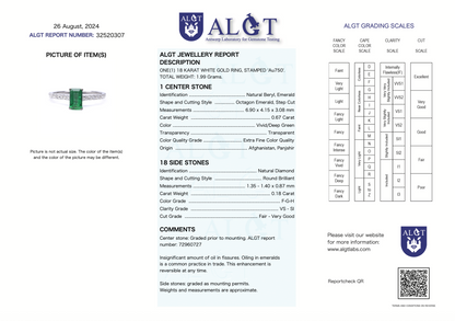 zertifizierter natürlicher afghanischer Smaragd-Solitär-Ring (insignificant oiling) – mit Diamant Pavé Fassung, Extra Fine Color Quality - 18 Karat Weißgold
