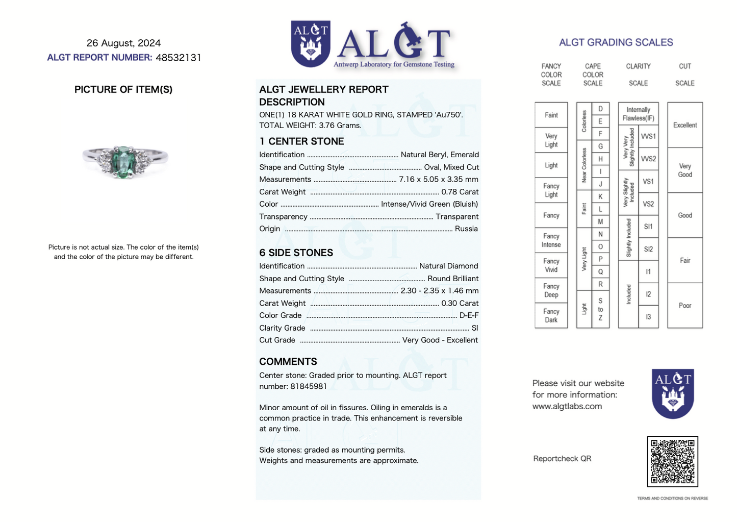 zertifizierter natürlicher russischer Smaragdring –  in 18 Karat Weißgold