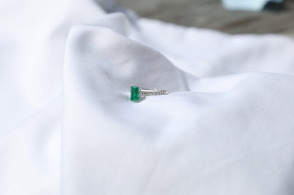 zertifizierter natürlicher afghanischer Smaragd-Solitär-Ring (insignificant oiling) – mit Diamant Pavé Fassung, Extra Fine Color Quality - 18 Karat Weißgold