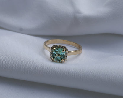 zertifizierter natürlicher Verdelith Turmalin Ring – bläulich-grüner Turmalin in 14 Karat Gold mit Diamanten