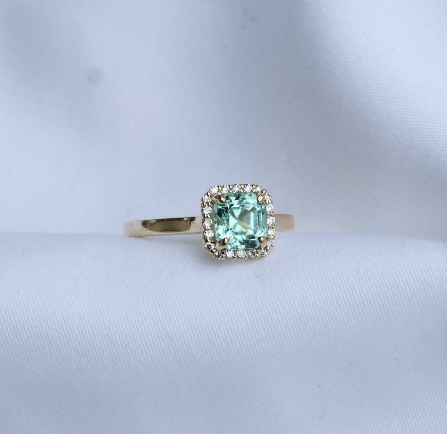 zertifizierter natürlicher Verdelith Turmalin Ring – bläulich-grüner Turmalin in 14 Karat Gold mit Diamanten