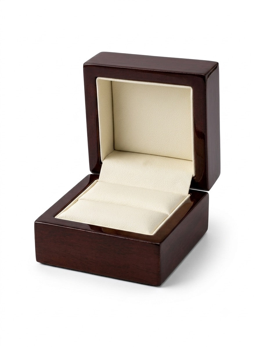 Hochwertige Ring Box in Klavierlack, Mahagoni Optik mit Einlage - Accessoires