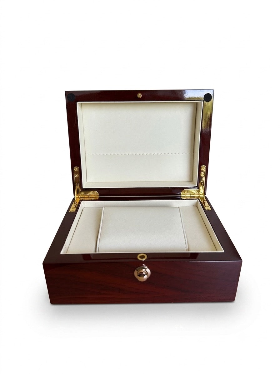 High-Quality Watch Box in Piano Lacquer, Mahogany Finish with Insert - Accessories