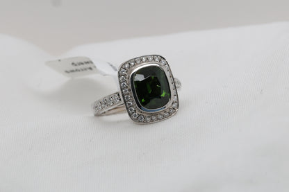 Grüner Turmalin (3.13 ct) Ring in 18K/750er Weißgold mit Diamanten