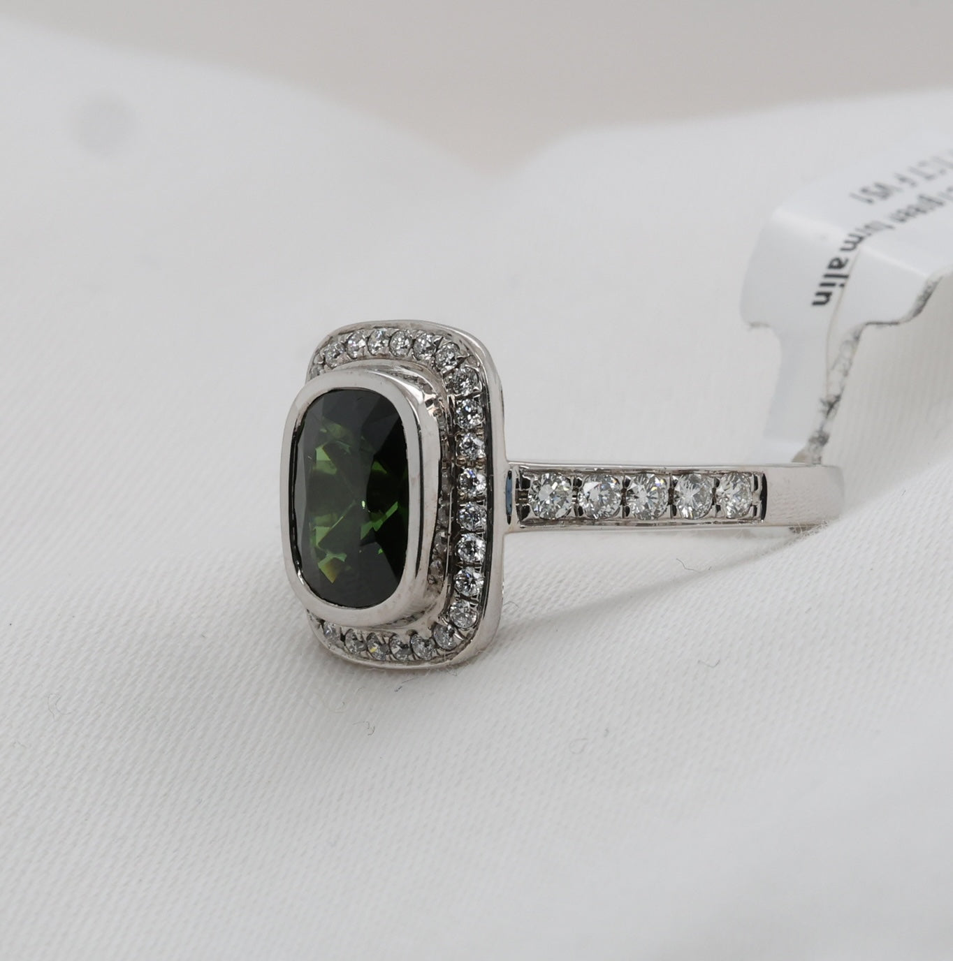 Grüner Turmalin (3.13 ct) Ring in 18K/750er Weißgold mit Diamanten