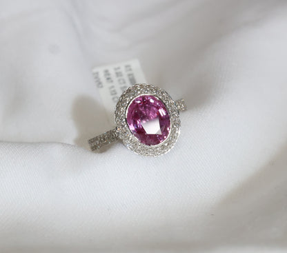 Pinker Saphir (No Heat, 3.02ct) Ring in 18K/750er Weißgold mit 1.13ct Diamanten
