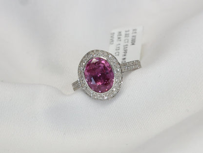 Pinker Saphir (No Heat, 3.02ct) Ring in 18K/750er Weißgold mit 1.13ct Diamanten