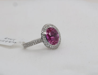 Pinker Saphir (No Heat, 3.02ct) Ring in 18K/750er Weißgold mit 1.13ct Diamanten