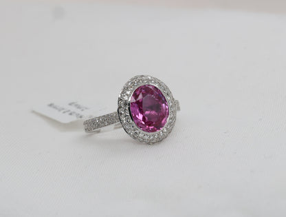 Pinker Saphir (No Heat, 3.02ct) Ring in 18K/750er Weißgold mit 1.13ct Diamanten