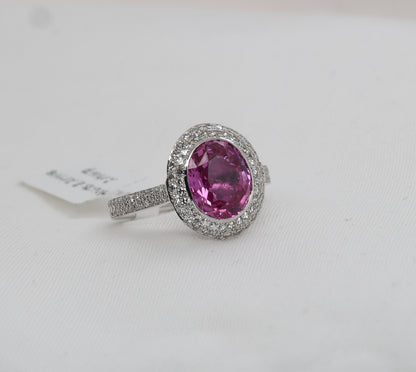 Pinker Saphir (No Heat, 3.02ct) Ring in 18K/750er Weißgold mit 1.13ct Diamanten