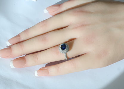 Blauer Saphir (1.09ct, Royal Blue) Ring in 18K/750er Weißgold mit 1.01ct Diamanten