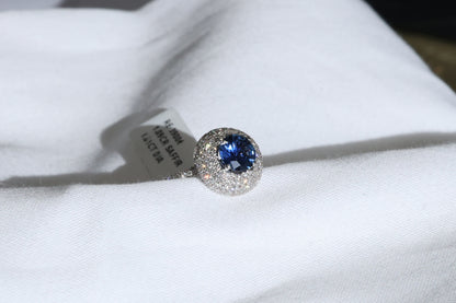 Blauer Saphir (1.09ct, Royal Blue) Ring in 18K/750er Weißgold mit 1.01ct Diamanten
