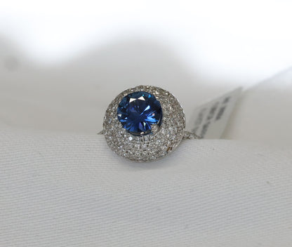 Blauer Saphir (1.09ct, Royal Blue) Ring in 18K/750er Weißgold mit 1.01ct Diamanten