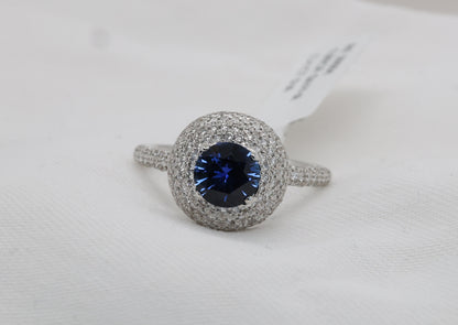 Blauer Saphir (1.09ct, Royal Blue) Ring in 18K/750er Weißgold mit 1.01ct Diamanten