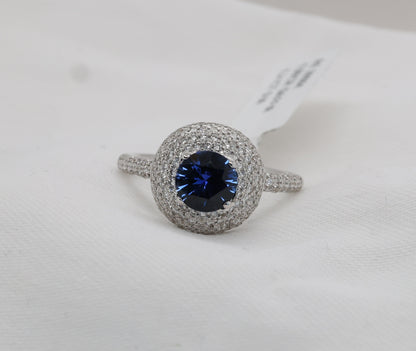 Blauer Saphir (1.09ct, Royal Blue) Ring in 18K/750er Weißgold mit 1.01ct Diamanten