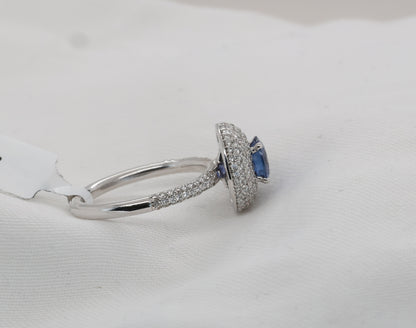 Blauer Saphir (1.09ct, Royal Blue) Ring in 18K/750er Weißgold mit 1.01ct Diamanten