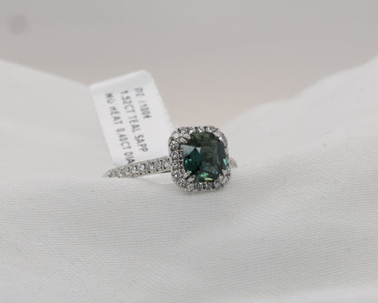 Teal Saphir Ring in 18K/750er Weißgold mit Diamanten