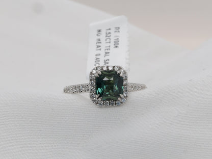 Teal Saphir Ring in 18K/750er Weißgold mit Diamanten