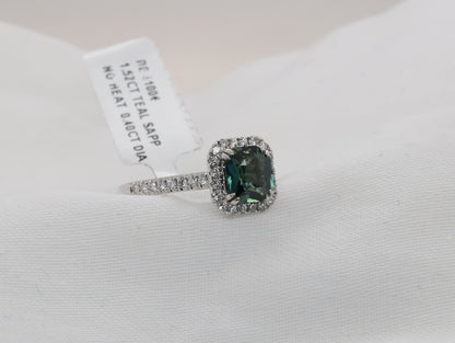 Teal Saphir Ring in 18K/750er Weißgold mit Diamanten