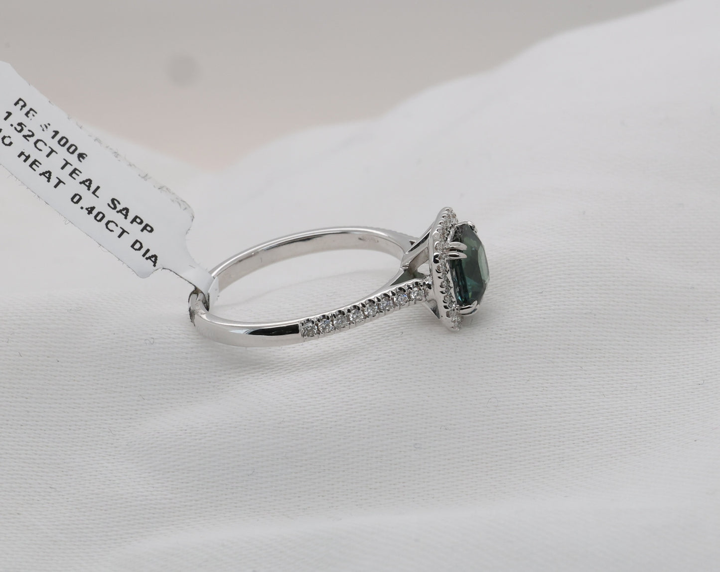 Teal Saphir Ring in 18K/750er Weißgold mit Diamanten