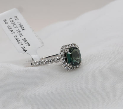 Teal Saphir Ring in 18K/750er Weißgold mit Diamanten