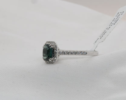 Teal Saphir Ring in 18K/750er Weißgold mit Diamanten