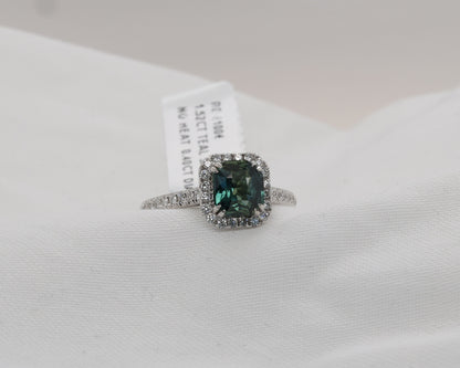 Teal Saphir Ring in 18K/750er Weißgold mit Diamanten