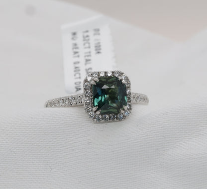 Teal Saphir Ring in 18K/750er Weißgold mit Diamanten