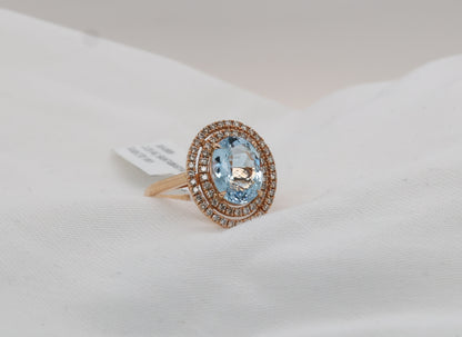 Aquamarine (Santa Maria) ring in 18 Karat Rosegold with diamonds