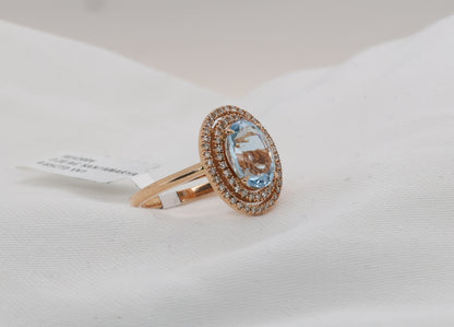 Aquamarine (Santa Maria) ring in 18 Karat Rosegold with diamonds