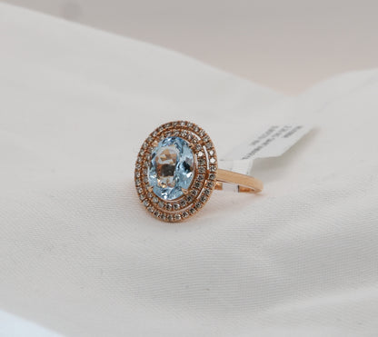 Aquamarine (Santa Maria) ring in 18 Karat Rosegold with diamonds
