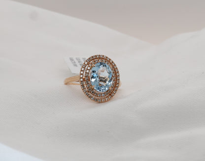Aquamarine (Santa Maria) ring in 18 Karat Rosegold with diamonds