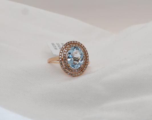 Aquamarin (Santa Maria) Ring in 18 Karat Rosé-Gold mit Diamanten