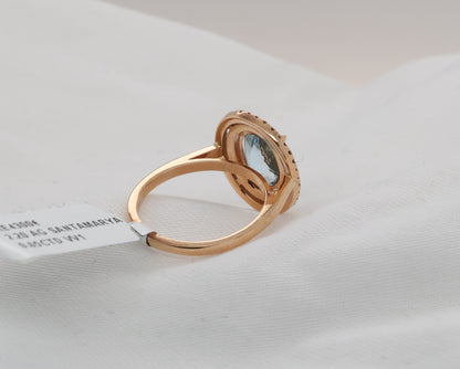 Aquamarine (Santa Maria) ring in 18 Karat Rosegold with diamonds