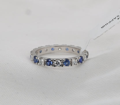 Blauer Saphir & Diamant Memoire Ring in 18K/750er Weißgold