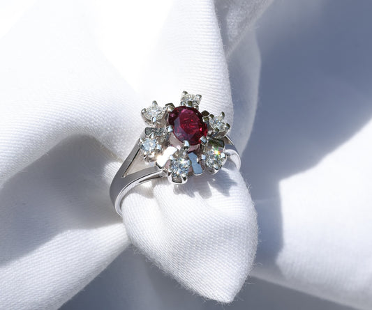 Rubin Ring in 14K/585er Weißgold mit Diamanten