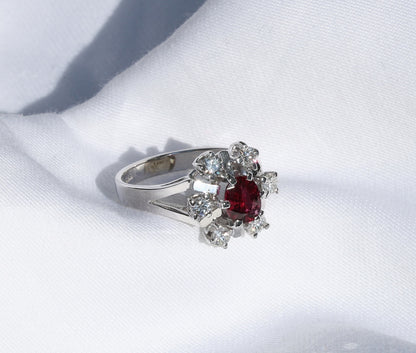 Rubin Ring in 14K/585er Weißgold mit Diamanten