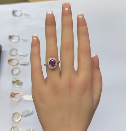 Pinker Saphir (No Heat, 3.02ct) Ring in 18K/750er Weißgold mit 1.13ct Diamanten